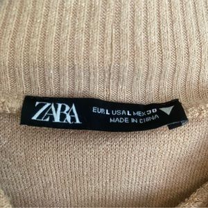 Zara 🥐 Soft French Style Mock Neck Short Sleeve Crop Beige Camel Sweater Top